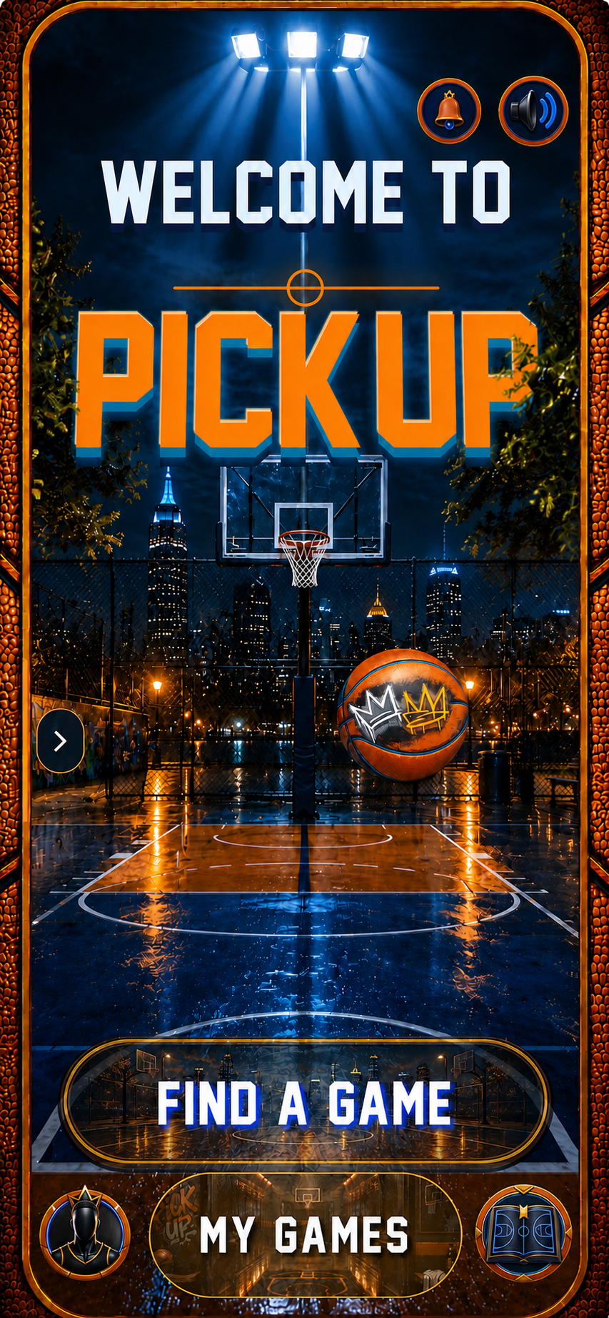 Interactive Pick Up basketball home screen