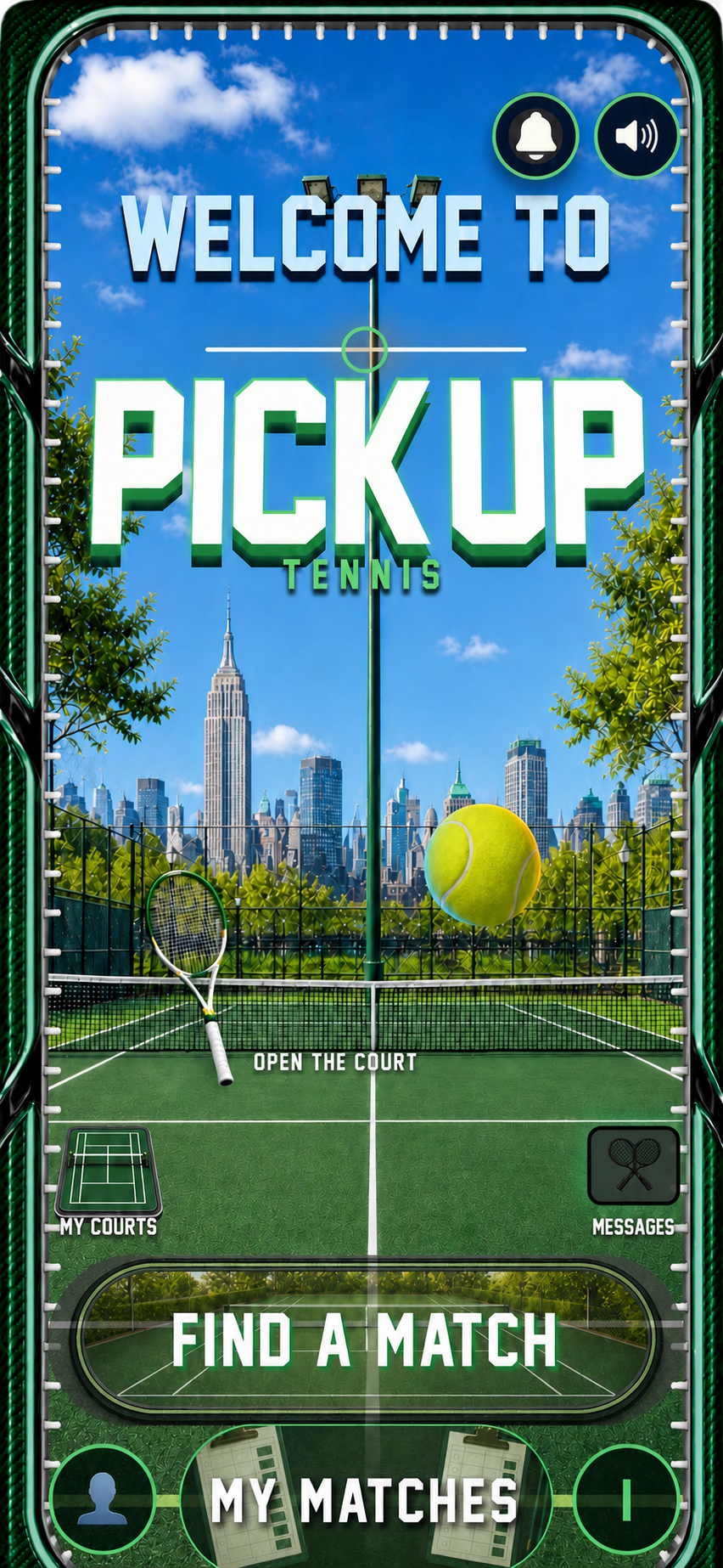 Interactive Pick Up tennis home screen